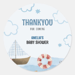 Ahoy ist eine junge blaue Sailboat Babydusche Dank Runder Aufkleber
