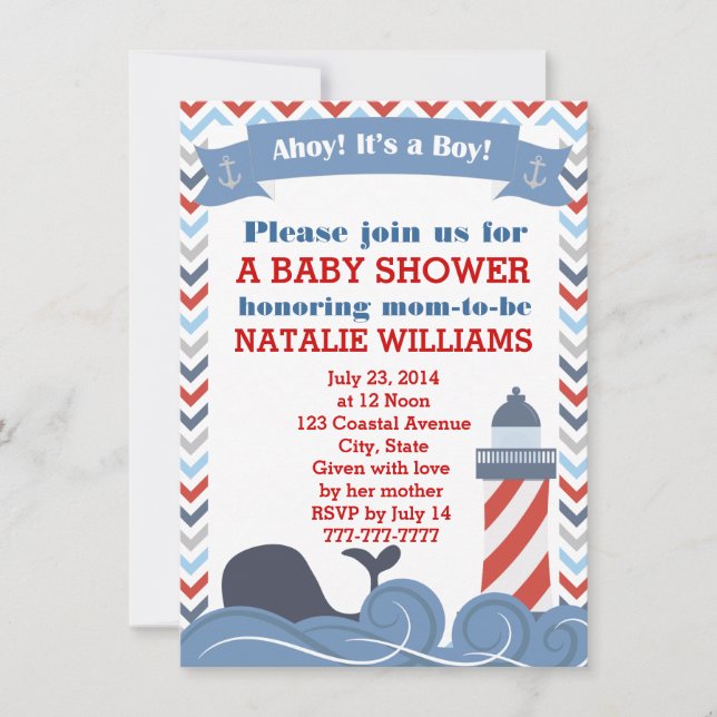 Ahoy ist eine junge Nautical Baby Dusche Einladung (Vorderseite)