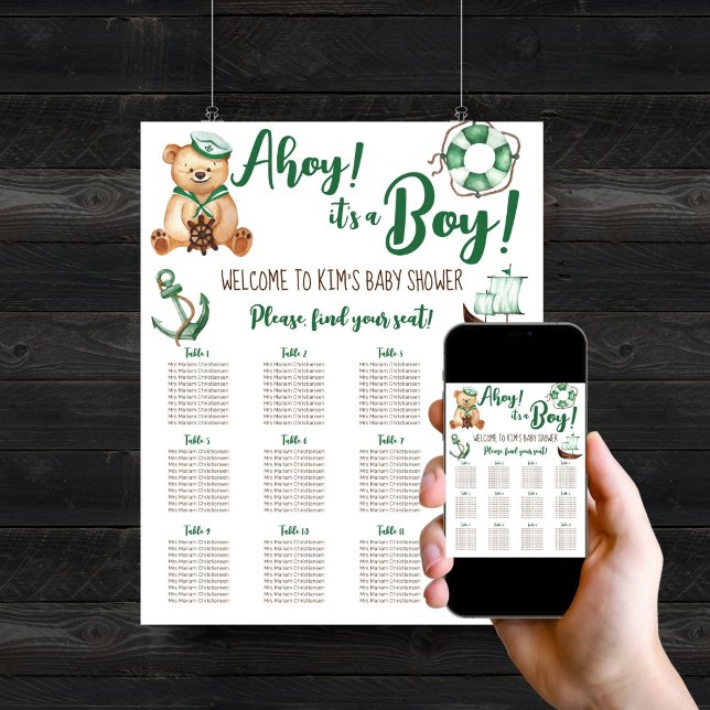 Ahoy ist eine Sitzkarte für Jungen Poster (Ahoy it's a boy baby shower seating chart welcome sign editable template poster digital download)