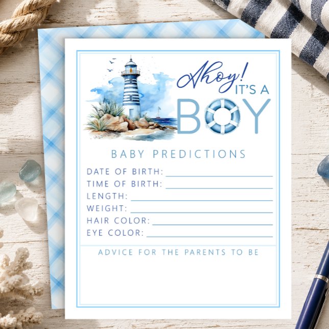 Ahoy It is a Boy Nautical Baby Shower Predication (Baby Shower Keepsake Activity)
