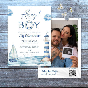 Ahoy It's A Boy Baby Shower Foto QR Code Einladung