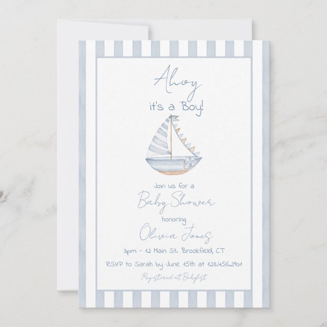 Ahoy It's A Boy Baby Shower Invitation Card (Devant)