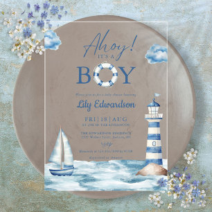 Ahoy It's A Boy Blaues Maritimes Babyshower Acryleinladungen