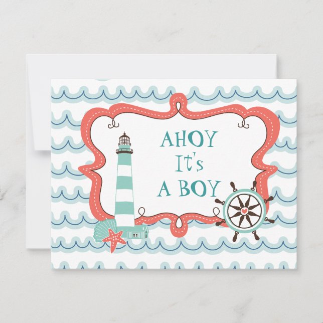 Ahoy It's a Boy Nautical Baby Shower Einladung (Vorderseite)