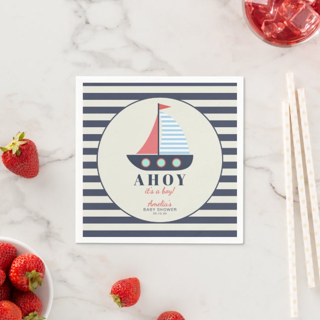 Ahoy It's a Boy Nautical Baby Shower Napkins Serviette (Beispiel)