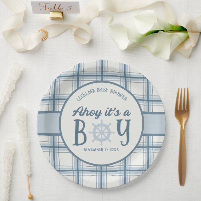 Ahoy It's A Boy Nautical Baby Shower Pappteller (Hochzeit)