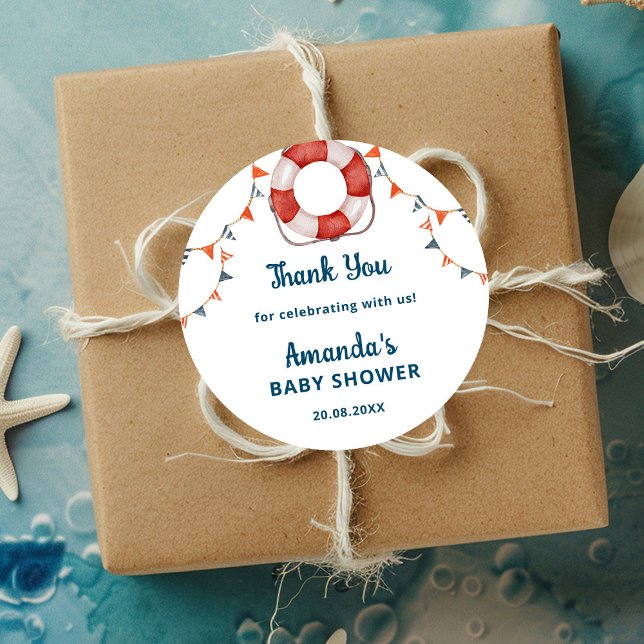 Ahoy It's a Boy Nautical Baby Shower Vielen Dank Runder Aufkleber (Von Creator hochgeladen)