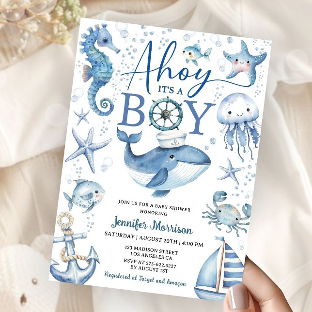 Ahoy It's A Boy Nautical Ocean Baby Shower Einladung (Von Creator hochgeladen)