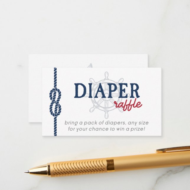 Ahoy It's a Boy Nautical Shower Diaper Raffle Card Begleitkarte (Vorderseite/Rückseite Beispiel)