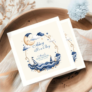 Ahoy It's a Boy Navyblau Mond Segelboot Sterne Serviette