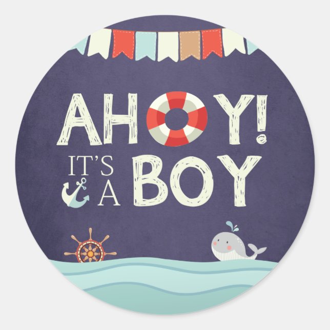 Ahoy It's A Boy Umschlag Aufkleber Aufkleber Nauti (Vorderseite)