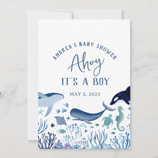 Ahoy It's a Boy Under Sea Baby Shower Vielen Dank Einladung (Vorderseite)