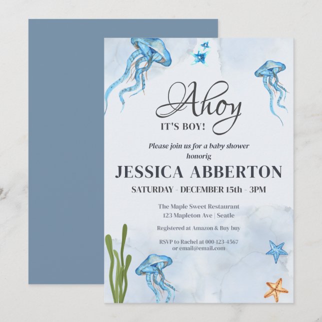 Ahoy It's a Boy under the sea Baby Shower Einladung (Vorne/Hinten)