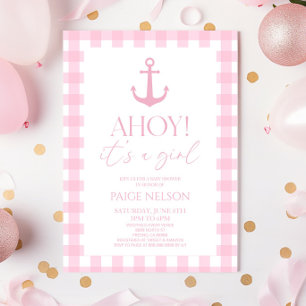 Ahoy It's a Girl Elegant Pink Nautical Baby Shower Einladung