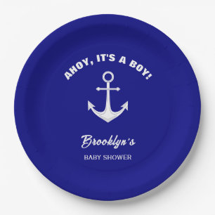 Ahoy It's Ein Junge Trendy Baby Shower Navy Blau W Pappteller
