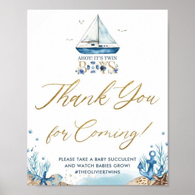 Ahoy It's Twin Boys Nautical Danke, dass du gekomm Poster (Vorne)