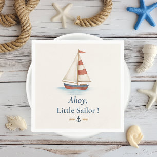 Ahoy Little Sailor Nautic Sailboat Birthday Serviette