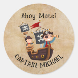 Ahoy Mate! Captain Michael Birthday Party Runder Aufkleber