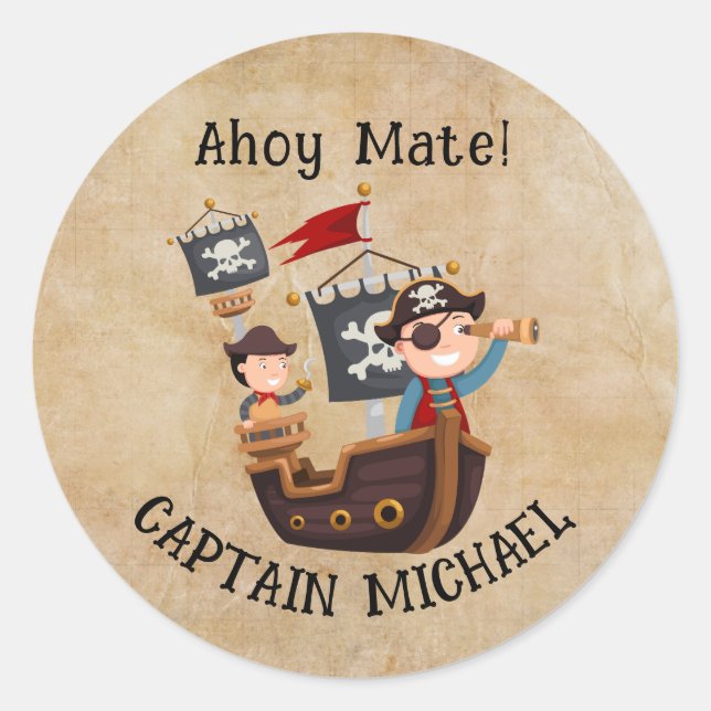 Ahoy Mate! Captain Michael Birthday Party Runder Aufkleber (Vorderseite)