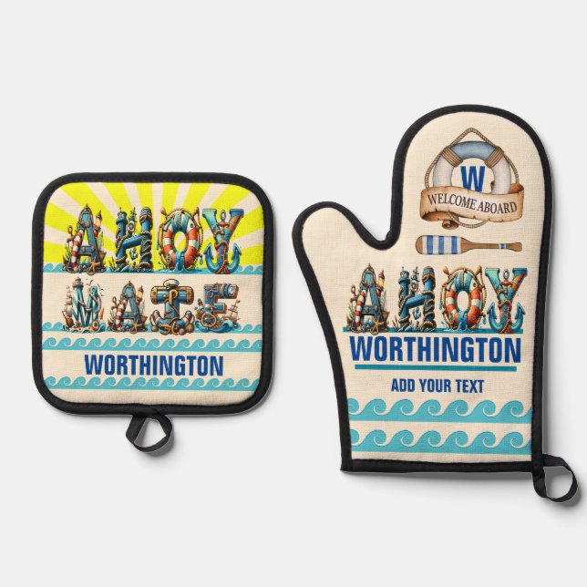 AHOY MATE OFENHANDSCHUH & Topflappen-Set (Vorderseite)