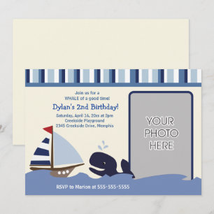 Ahoy Mate Sailboat Navy Whale Birthday Foto Einladung