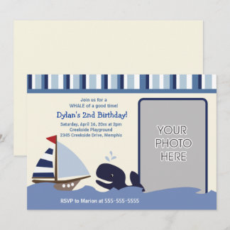 Ahoy Mate Sailboat Navy Whale Birthday Foto Einladung