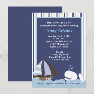 Ahoy Mate White Whale 4x6 Baby shower Invitation