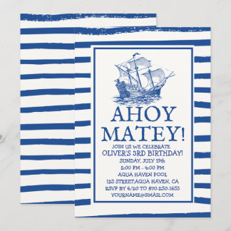Ahoy Matey! Black Pirate Ship Birthday Einladung