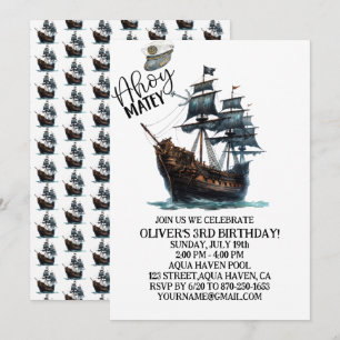 Ahoy Matey! Black Pirate Ship Birthday Einladung
