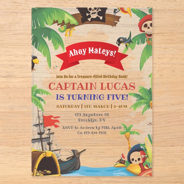 Ahoy Matey Boys Pirate Ship Birthday Acryleinladungen (Vorderseite)