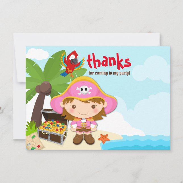 Ahoy Matey! Girl Pink Pirate Birthday Dankeskarte (Vorderseite)
