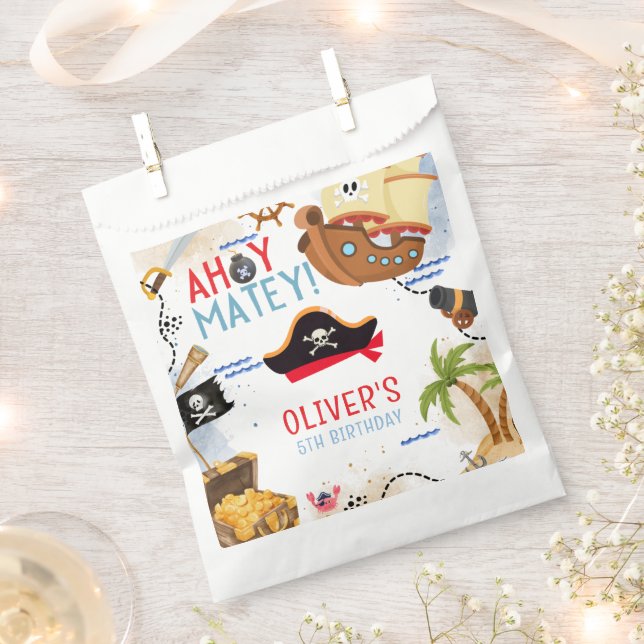 Ahoy Matey Pirate Favor Bag, Kids Pirate Birthday Geschenktütchen (Ausgeschnitten)