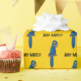 Ahoy Matey Pirate Parrot Cartoon, Funny Macaw Bird Geschenkpapier