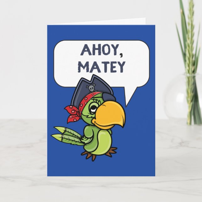 Ahoy Matey Pirate Parrot Cartoon Grußkarte Karte (Vorderseite)