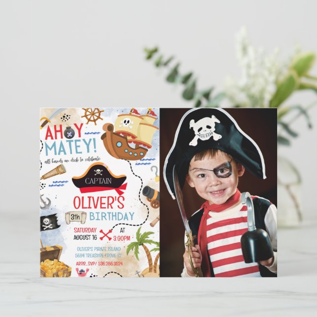 Ahoy Matey Pirate Photo Birthday Invitation (Debout devant)