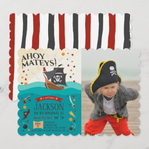 Ahoy Mateys Pirate Birthday Foto Einladung