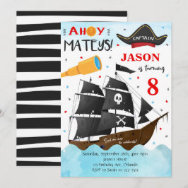 Ahoy Mateys Pirate Birthday Invite Einladung