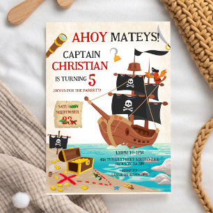 Ahoy Mateys Piratenjungen-Kindergeburtstag Einladung