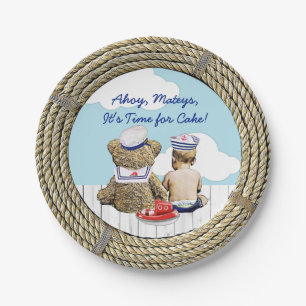 Ahoy, Matyes, Boy's Baby Shower Nautical Pappteller