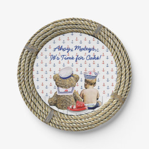 Ahoy, Matyes, Boy's Baby Shower Nautical Pappteller