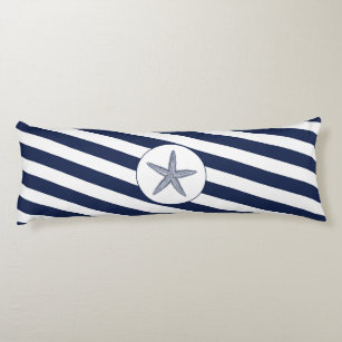 Ahoy! Nautic Starfish Navy Blue & White Stripes Seitenschläferkissen