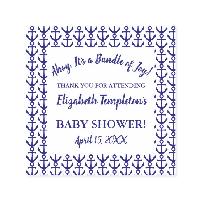 Ahoy Nautical Baby Dusche Danke Briefmarke Permastempel (Design)