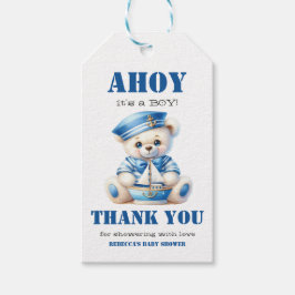 Ahoy Nautical Blue Sailor Bear Boy Baby Dusche Geschenkanhänger