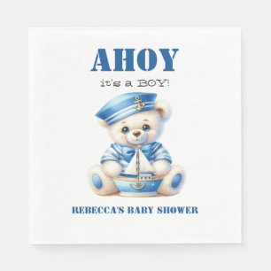 Ahoy Nautical Blue Sailor Bear Boy Baby Dusche Serviette