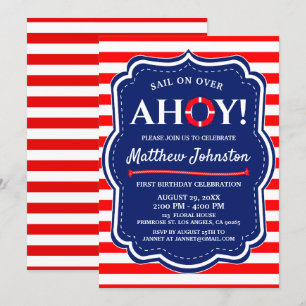 Ahoy Nautical Ocean Navy Blue Coastal Junge Geburt Einladung