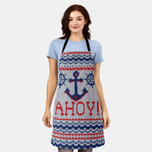 Ahoy Nautical Ugly Christmas Sweater Style Schürze