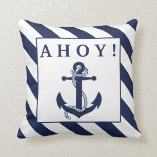 Ahoy! Nautische Anker Navy Blue & White Streifen Kissen