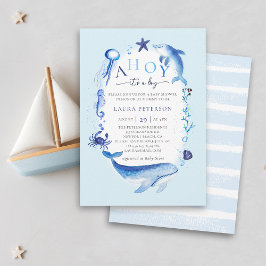 Ahoy Ocean Animals Nautical Blue Boy Baby Dusche Einladung