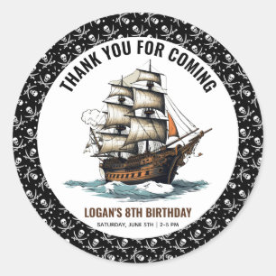 Ahoy! Piratenschiff 8. Geburtstag Runder Aufkleber