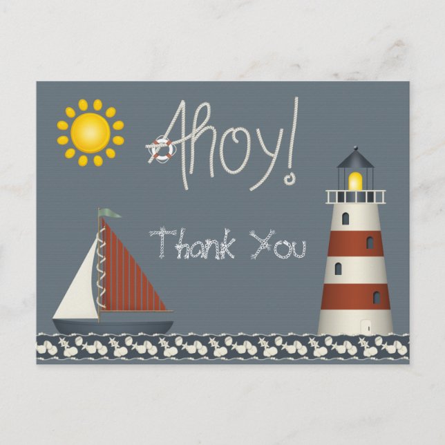 Ahoy Sail Boat & Lighthouse Vielen Dank, Frau Post Postkarte (Vorderseite)